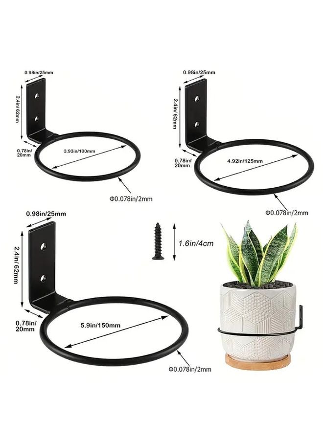 6Pcs 5 Inch Matte Black Metal Wall Hanging Flower Pot Holder Rings Set - Image 3